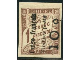 1892, 1 Fr. maroon postage due vertical surcharge "Congo francais / Timbres poste" and “10 c”, imperf, well margines, unused,