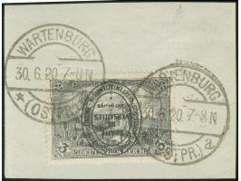 1920, Aufdruckausgabe im Hochoval 3 M. schwarzviolettgrau mit kopfstehendem Aufdruck, sauber gestempelt auf Briefstück, ein f