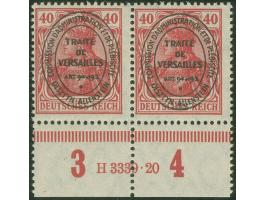 1920, Unverausgabte 10 Pfg. lebhaftrotkarmin, im waagerechten Unterrandpaar mit Ur-HAN “H 3339.20”, postfrisch, tadellos, sig