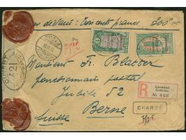 1916, Französische Besetzung: 50 C u. 1 Fr (Aufdruck auf Französisch Congo) auf Zensur- CHARGE-Wertbrief mit 7 Siegeln in die
