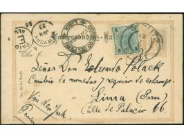 1896, Ganzsachenkarte 2 Kr braun mit Zusatzfrankatur 3 Kr grünlichblau (Riß oben links), von TEPLITZ 13/1/96 über NEW YORK 23