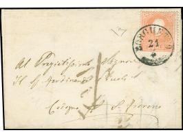 "BORGHETTO 21 4", EKr., sauber und gerade auf 1858, 5 Soldi, Type I, auf kleiner Briefhülle nach Codogno, mit Ankunftsstempel