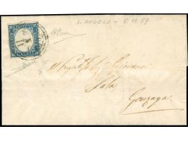 "S.ANGELO 5/11", Dreikreisstempel, auf Sardinien 20 Centesimi, voll- bis breitrandig, auf kleinem Faltbrief nach Gonzaga. Seh