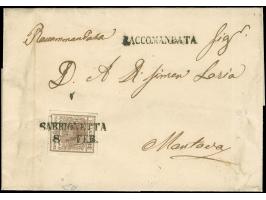 "SABBIONETTA 8 FEB.", L2 sauber auf Handpapier 30 Centesimi auf eingeschriebener Briefhülle nach Mantua, rückseitig frankiert