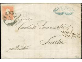 "VERONA 7/7", Zier-EKr., auf Österreich 1858, 5 Kreuzer, Type II, auf Faltbrief nach Sarche bei Trient. Eine sehr seltene Ver