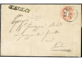 "TEOLO", L1 ohne Datum, sauber nebengesetzt auf Briefhülle, frankiert mit 1861, 5 Soldi, entwertet durch EKr. "PADOVA 10/3", 