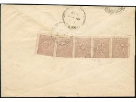 1899, RHODES (Isf. no.5) cds. on registered envelope bearing five 20 para dull violet, shortened on two sides, border cutout,