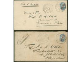 1914, two postal stationery envelope 10 k. with red overprint, cancelled "SHANGHAI POSTE RUSSE 4.3.14" and the other ‘SHANGHA