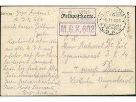 1916, FELDPOST MIL. MISS. A.O.K.4 - 9/11/1916, klarer Stempel auf Feldpostkarte mit S.B. Briefstempel und M.G.K. 602 in viole