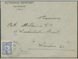 1902, LATTAQUIE JUIL/24/902 cds. on envelope bearing 1 pia. violet-blue, commercial lokal imprint, to London with arrival mar