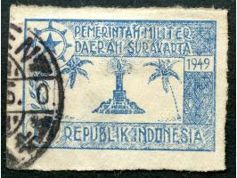 1949, Java Surakarta military stamp 15 rupiah blue, imperf with wide margins, clear cancelled, thin at centre, otherwise fine