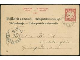 1897, Ganzsache 10 Pfg Antwortteil sauber gestempelt JOHANNESBURG 18/APR/97 Z.A.R. nach Lichtenfels mit Ankunftsstempel 8.5.,