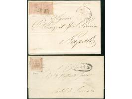 1858/59, two folded envelopes showing 2 gr. rate, one with single 2 gr. (plate III), from "AQUILA" 1858 to Castel di Sangro, 