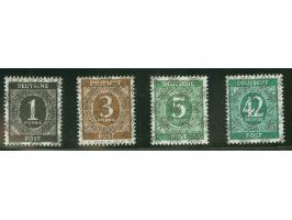 1948, unverausgabte Ziffern mit Bandaufdruck: 1,3, 5 und 42 Pfg., postfrisch, signiert SB und Schlegel A. BPP