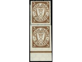 1927, Staatswappen 3 Pfg. dreiseitig ungezähnt im senkrechten Paar mit Normalmarke (diese oben ein kurzer Zahn), ungebraucht 