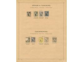 1889/1931, collection on old album leaves, starting 1889 "INDO-CHINE 89/5/R D" black surcharge on 35 c. unused signed Schl., 