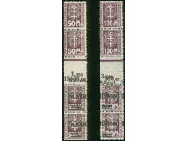 1923, 50 m. und 100 M. je im Zwischensteg-4er-Streifen mit Aufdruckausgabe 50000 auf 500 M. bzw. 100000 auf 20 M., ungebrauch