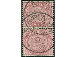 1890/99, 2 M. rötlichkarmin im senkrechten Paar, die obere Marke mit Plattenfehler 'große Unterbrechung in der Guilloche unte