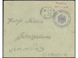 1916, Vorausfrankatur von Morogoro, Dienstsiegel violett, Francostempel rot, mit Stempel "MITTELLANDBAHN b 18.7.16" ohne Zugn