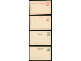 1901, 5 Pfg. und 10 Pfg., Einzel- und Doppelkarten je mit Aufdruck "Specimen", die Einzelkarten je kleiner Eckbug, sonst fris