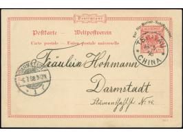 1897, Karte 'Nur für Marine-Schiffsposten' 10 Pfg. mit Stempel "TSINTAU CHINA 18/5 98" nach Darmstadt, mit Ankunftsstempel&nb