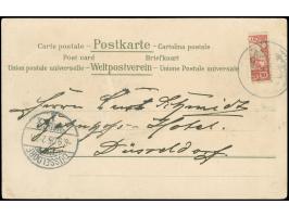 1905, 1. Ponape-Provisorium, 10 Pfg. senkrecht halbiert, mit Dienstsiegelentwertung auf Karte nach Düsseldorf, mit Ankunftsst
