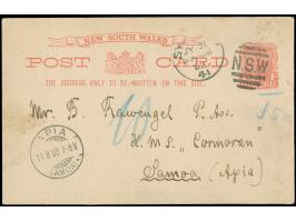 1897, New South Wales Karte 1 d., mit EKr. “SYDNEY 5-30-AM 02” per Postdampfschiff an ein Mitglied der S.M.S. Comoran, mit An