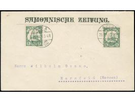 1900, Kaiseryacht 5 Pfg., zwei Einzelwerte, auf portogerechtem Brief von “APIA (SAMOA) 20.1.09” mit Vordruck “SAMOANISCHE ZEI