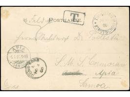 “TSINGTAU / KIAUTSCHOU a / 29 10 / 00”, EKr. sauber auf Feldpost-Ansichtskarte an die S.M.S Comoran in Apia mit Tax-, Durchga
