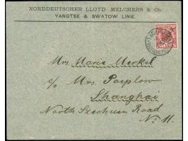 Steiler Aufdruck: 1898, Krone/Adler 10 Pfg., als Einzelfrankatur auf portogerechtem Vordruck-Brief von “TSCHINKIANG / DP / 3/