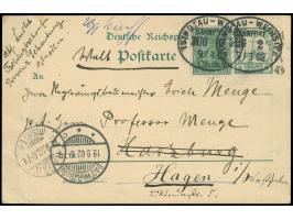 “TSINGTAU - WEIHSIEN / BAHNPOST / ZUG 2 / 9/3 02” auf Karte Kaiseryacht 5 Pfg. mit portogerechter Zufrankatur China Germania 