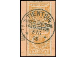1890/1901, Krone/Adler 25 Pfg. gelblichorange, senkrechtes Paar, sauber gestempelt auf Postanweisungs-Briefstück, unterer Wer