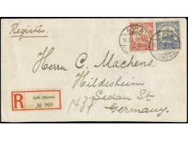 1900, Kaiseryacht 20 Pfg. und 10 Pfg. auf portogerechtem R-Fernbrief von “APIA (SAMOA) 16.7.05” nach Hildesheim mit Ankunftss