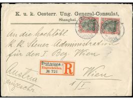 1901, Germania 40 Pfg., senkrechtes Paar als portogerechte Mehrfachfrankatur auf R-Fernbrief &nbsp;von “SHANGHAI / DP a / 19/