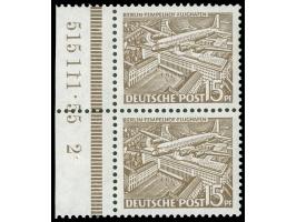 1949, Bauten 15 Pfg. im waagerechten Unterrandpaar mit HAN “515111.55 2”, postfrisch, in einwandfreier Erhaltung