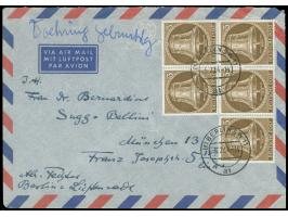 1953, Glocke III 5 Pfg. im vorgefalteten Fünfer-Block mit Stempel “BERLIN SW 11 5.2.54” als portogerechte Mehrfachfrankatur a