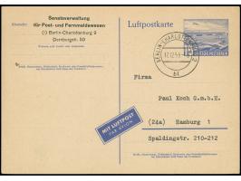 1953, Luftpost-Sonderkarte 15 Pfg. mit beidseitigem Zudruck der Senatsverwaltung Berlin, 1. Auflage mit rückseitigem Schreibm