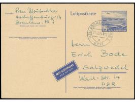 1953, Luftpost-Sonderkarte 15 Pfg. mit Stempel “ASCHAFFENBURG 2 DPST 21.12.54” und Weihnachts-Grußtext in die DDR, in guter E