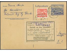 1953, Luftpost-Sonderkarte 15 Pfg. mit portogerechter Zufrankatur Bauten III 20 Pfg. als Luftpostkarte von “BERLIN-SPANDAU 1 