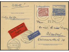 1953, Luftpost-Sonderkarte 15 Pfg. mit portogerechter Zufrankatur Bauten 60 Pfg. als Eilboten-Luftpostkarte von “BERLIN NW87 