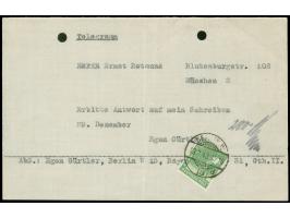 1946, Arbeiter 10 Pfg. mit Stempel “BERLIN W15 13.02.48” auf provisorischem Einlieferungsschein für ein Telegramm nach Münche