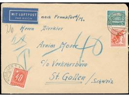 1949, Rotaufdruck 30 Pfg. und Bauten 5 Pfg. mit Stempel “BERLIN-CHARLOTTENBURG 2 23.10.49” auf Luftpostbrief mit handschriftl