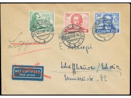 1949, Goethe 10-30 Pfg. kpl. je mit Stempel “BERLIN-NEUKÖLLN 1 18.10.49” als portogerechte Frankatur auf IAS-Luftpostbrief in