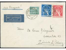 1949, Währungsgeschädigte 30 und 20 Pfg. in Mischfrankatur mit Bauten 5 Pfg. je mit Stempel “BERLIN-CHARLOTTENBURG 2 11.2.50”