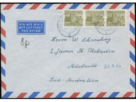 1949, Bauten 50 Pfg. im waagerechten Dreierstreifen mit Stempel “BERLIN-WILMERSDORF 2 25.09.53” als portogerechte Mehrfachfra