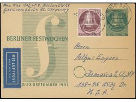 1952, Sonderkarte “Avus” 10 Pfg. mit portogerechter Zufrankatur Glocke II 40 Pfg. je mit Stempel “BERLIN SW11 8.9.51” als Luf