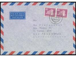 1954, Bauten III 40 Pfg. im waagerechten Paar mit Stempel “BERLIN SW11 11.9.56” als portogerechte Mehrfachfrankatur auf Luftp