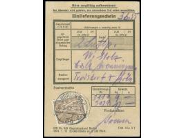 1949, Bauten 15 Pfg. mit Stempel “BERLIN SO36 15.3.52” auf Posteinlieferungsschein für zwei Luftpostpakete, kleine Spuren