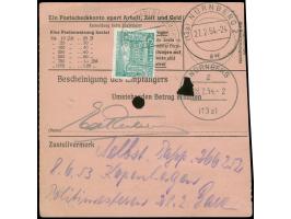 1949, Bauten 30 und 5 Pfg. je mit Stempel “BERLIN-CHARLOTTENBURG 4 26.2.54” vorder- und rückseitig auf Luftpost-Postanweisung
