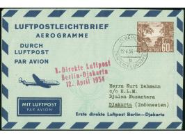 1953, Luftpostfaltbrief 60 Pfg. mit Zudruck und rotem Stempel “1. Direkte Luftpost Berlin-Djarkarta 12.April 1954” sowie Post